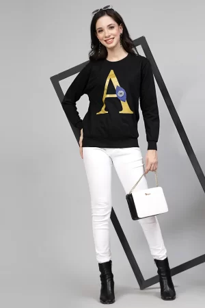 Long Sleeves Crystal Studded Embellished Sweatshirt