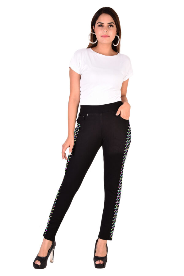 Jeggings Stretchable Slim fit Crystal Work Color Black - Image 8