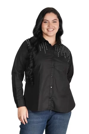 Swarovski Black Shirt for Women | Elegant Crystal Work Party Wear Top